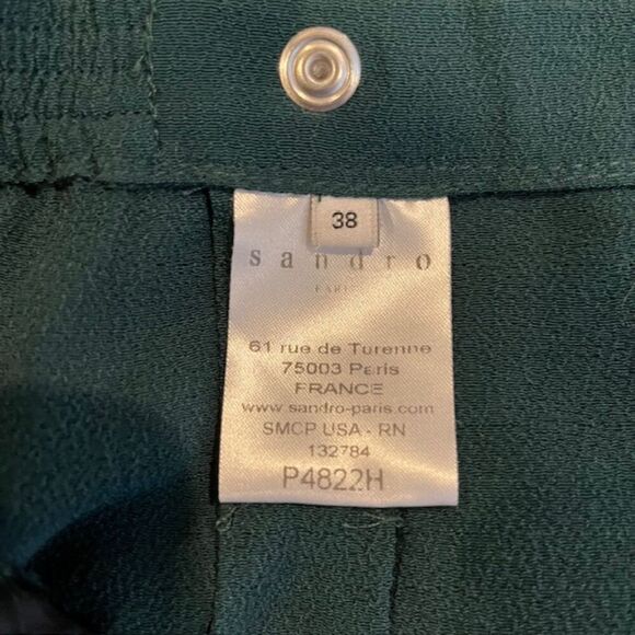 Sandro Paris Polina Crepe Emerald Green Pants Silver Hardware Zip Ankle Size 6 - Picture 10 of 12